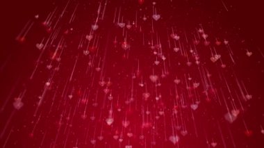 Red animated background with moving hearts and glitter particles. Decorative video screensaver for a wedding.