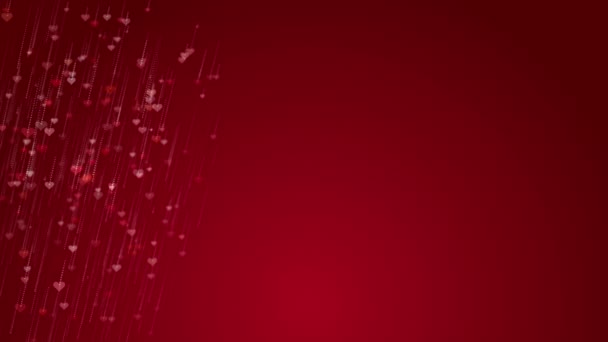 空飛ぶ心と粒子で作られたフレーム 赤い愛アニメの背景のためのバレンタインデーテキスト — ストック動画