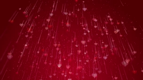 動く心とキラキラした粒子を持つ赤いアニメーションの背景 結婚式のための装飾ビデオスクリーンセーバー — ストック動画