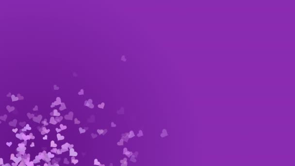 Purple Animated Background Floating Pink Hearts Corner Abstract Love Background — Video Stock