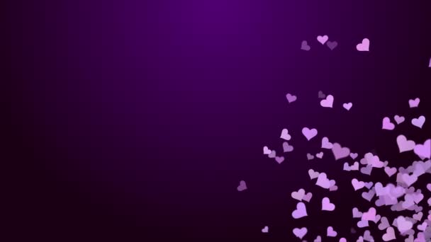 Purple Animated Background Flying Hearts Symbols Love Concept Valentines Day — Wideo stockowe