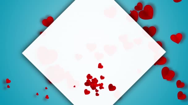 Animation Red Love Hearts Empty Copyspace Text Blue Background Romantic — стоковое видео