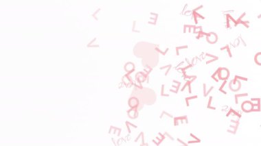 Falling letters and words love on a white background. Invitation Template Background Design, Greeting Card, Valentine Day.