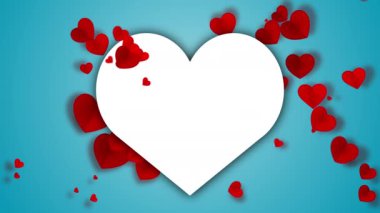 Heart with blank empty copy space for text. Animation blue background with love hearts. Romantic greeting card template.