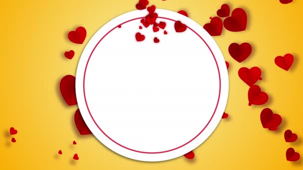 Empty Copyspace Text Background Yellow Animation Love Hearts Romantic Greeting — Video Stock