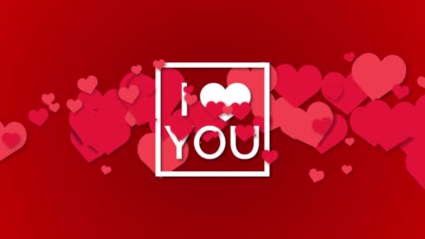 Red Background Animation Love Symbol Hearts Lettering Love You Happy — Vídeos de Stock