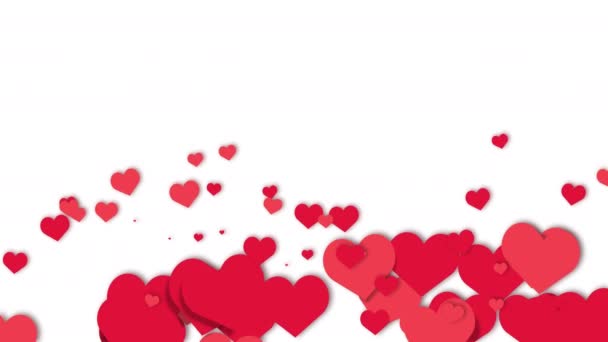 Romantic White Animated Background Flying Red Hearts Symbols Love Happy — Vídeos de Stock