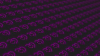Neon kalplerin tekrarlanan deseni. Aşk sembolleriyle bulanık romantik animasyon arkaplanı.