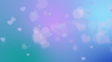 Bokeh ve kalp şekilleri olan bulanık bir arka plan. Mavi ve mor renklerde romantik bir düğün..