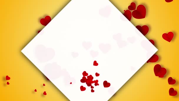 Animation Red Love Hearts Rhomb Empty Copyspace Text Yellow Background — Vídeo de Stock