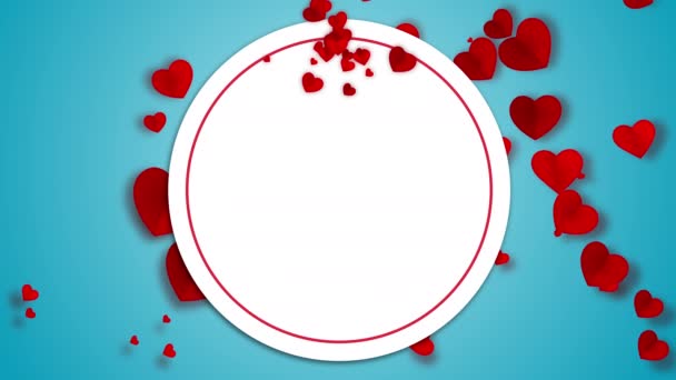 Copyspace Vazio Redondo Texto Animação Fundo Azul Com Corações Amor — Vídeo de Stock