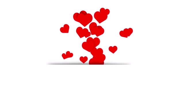 White Background Flying Red Hearts Blank Empty Copy Space Text — Stockvideo