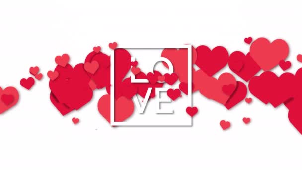 Love Text White Background Animation Flying Red Hearts Happy Valentines — Vídeo de stock