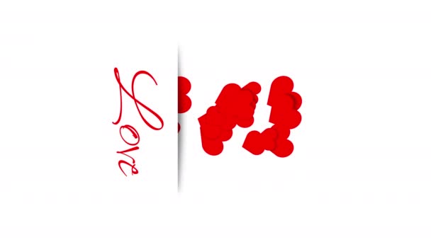 Vertical Video Flying Red Hearts Inscription Love White Animated Background — Vídeos de Stock