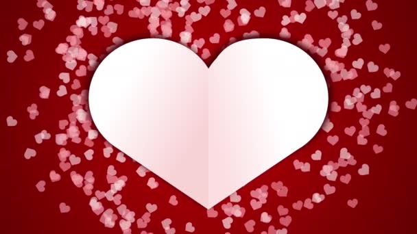 Red Background Video Big White Love Heart Movement Pink Hearts — Wideo stockowe