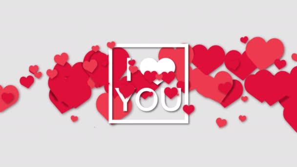 White Background Animation Red Love Symbol Hearts Lettering Love You — Vídeos de Stock