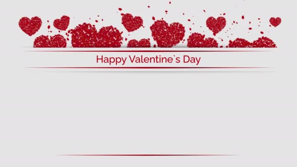 Happy Valentines Day Flying Red Hearts Particles White Background Blank — Vídeos de Stock