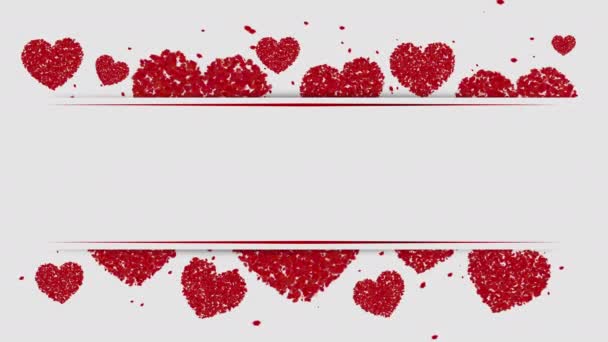 Moving Hearts Red Particles White Background Animated Poster Blank Empty — Wideo stockowe