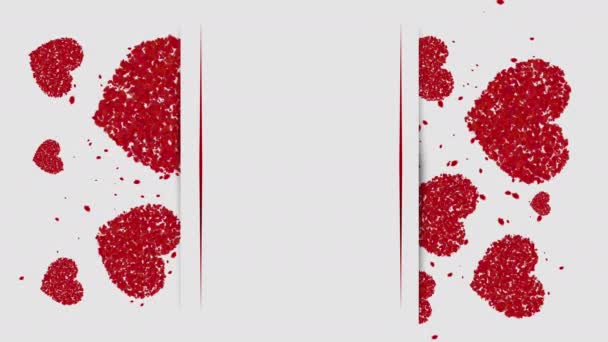 Vertical Animation Red Hearts White Background Particles Greeting Romantic Card — Stock Video