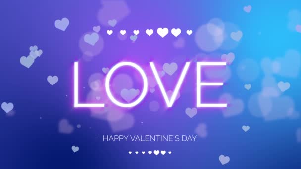 Inscription Love Blue Bokeh Background Flying Hearts Happy Valentines Day — Stock Video