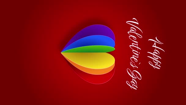 Vertical Video Rainbow Paper Heart Lgbt Symbol Red Background Inscription — 비디오