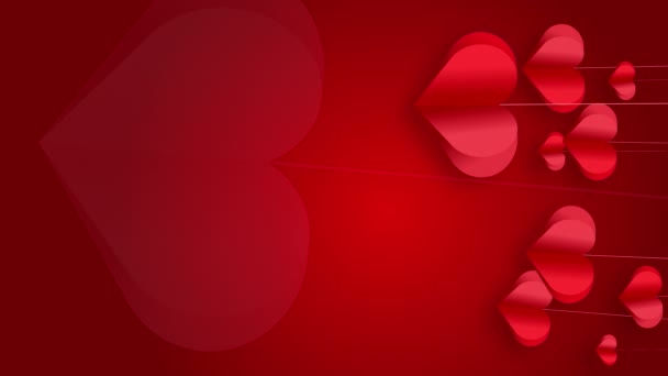 Вертикальне Відео Паперові Серця Шлюпці Вітрі Анімований Романтичний Червоний Фон — стокове відео