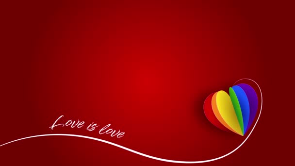 Corazón Papel Colores Del Arco Iris Símbolo Comunidad Lgbt Inscripción — Vídeo de stock