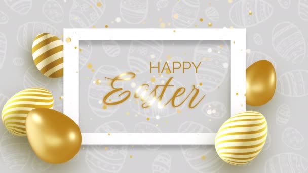 Happy Easter Greetings Rectangular Frame Golden Easter Eggs Pattern White — Wideo stockowe