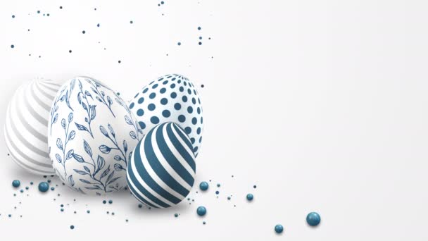 Счастливый Пасхальный Шаблон Голубыми Деревенскими Цветочными Яйцами Зацикленный Белый Анимированный — стоковое видео
