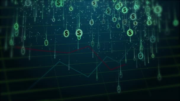 Dollarsymbole Kreis Fallen Herunter Finanzgrafik Des Devisenmarktes Abstrakte Schleife Animierter — Stockvideo