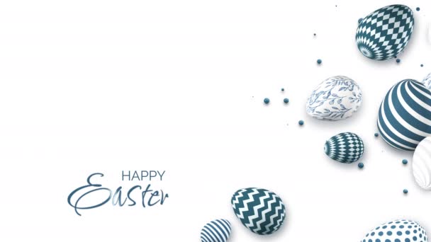 Group Easter Eggs Painted Blue Patterns White Background Space Text — Stockvideo