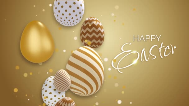 Swirl Easter Golden Eggs Patterns Yellow Animated Background Shiny Particles — Stock Video