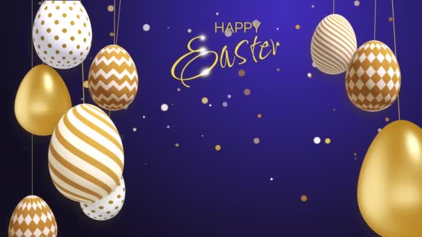 Blue Night Background Golden Easter Eggs Strings Swaying Wind Looped — Stock Video