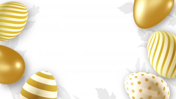Boldog Húsvéti Fehér Hátteret Arany Húsvéti Tojás Textúrával Dekorációval Realisztikus — Stock videók