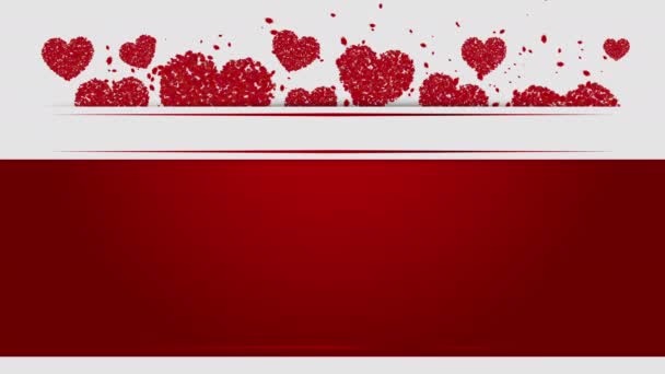 Fliegende Rote Herzen Und Teilchen Roter Hintergrund Mit Leerem Kopierraum — Stockvideo