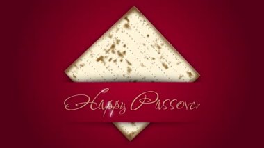 Happy Passover text. Traditional jewish matzah bread. Animated screensaver on a red background with gold letters.