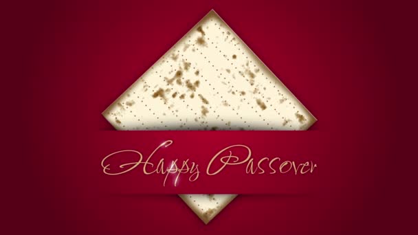 Счастливого Пасхального Сообщения Традиционный Еврейский Маца Хлеб Анимированная Заставка Красном — стоковое видео