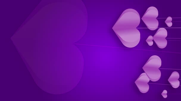 Вертикальне Відео Паперові Серця Шлюпці Вітрі Анімований Романтичний Фіолетовий Фон — стокове відео
