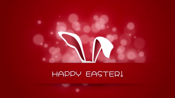 Lindas Orejas Conejo Pascua Sobre Fondo Rojo Bucle Feliz Pascua — Vídeo de stock