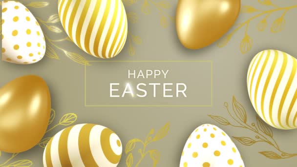 Set Paaseieren Met Verschillende Textuur Happy Easter Achtergrond Met Planten — Stockvideo