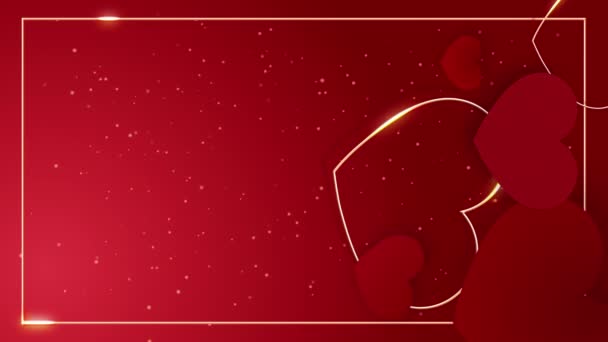 Вертикальне Відео Червоні Серця Символи Кохання Золотою Рамкою Анімований Фон — стокове відео