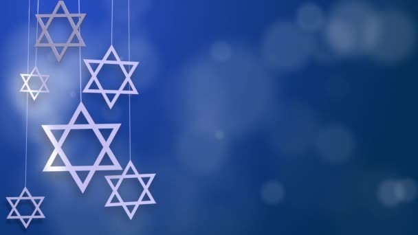 Weiße Jüdische Davidsterne Drehen Sich Dünnen Fäden Blauer Abstrakter Animierter — Stockvideo