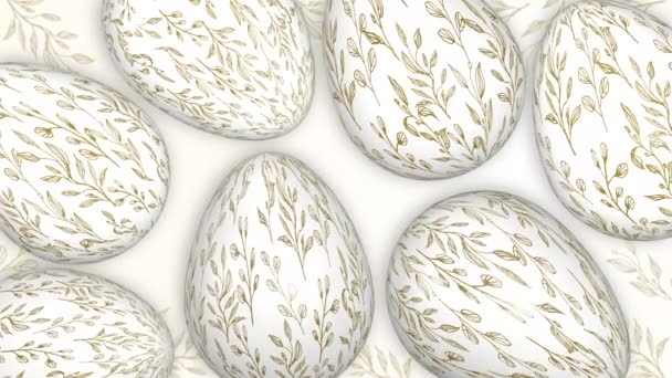 Пасхальные Яйца Позолоченными Узорами Безмятежный Праздничный Фон Христианский Праздник Пасхи — стоковое видео