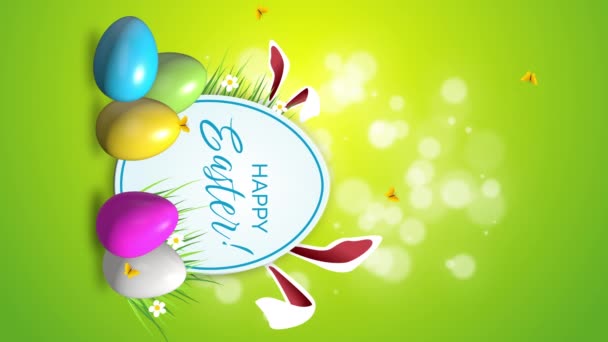 Vertical Video Easter Sticker Animation Rabbit Ears Colored Eggs Blue — Stock Video