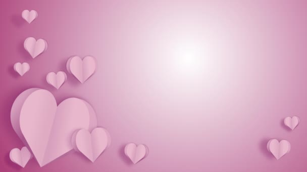 Fliegende Papierelemente Herzform Auf Rosa Hintergrund Liebessymbole Für Happy Women — Stockvideo