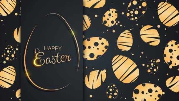 Easter Golden Eggs Patterns Black Background Happy Easter Inscription Looped — Stock Video
