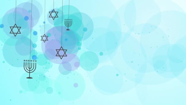 Icons Jewish Symbols Menorah Star David Abstract Blue Background Blurred — Stock Video