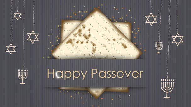 Щасливої Єврейської Пасхи Отруєне Анімацією Символами Юдаїзму Хліб Святкової Маци — стокове відео