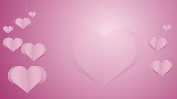 Χαρτοκαρδιές Στον Αέρα Κινούμενα Ρομαντικά Ροζ Φόντο Σύμβολα Αγάπης — Αρχείο Βίντεο
