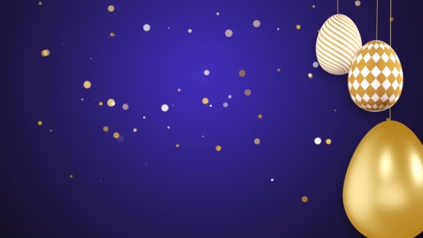 Świąteczna Rama Wielkanocna Złotymi Pisankami Sznurkach Kołyszących Się Wietrze Niebieskie — Wideo stockowe